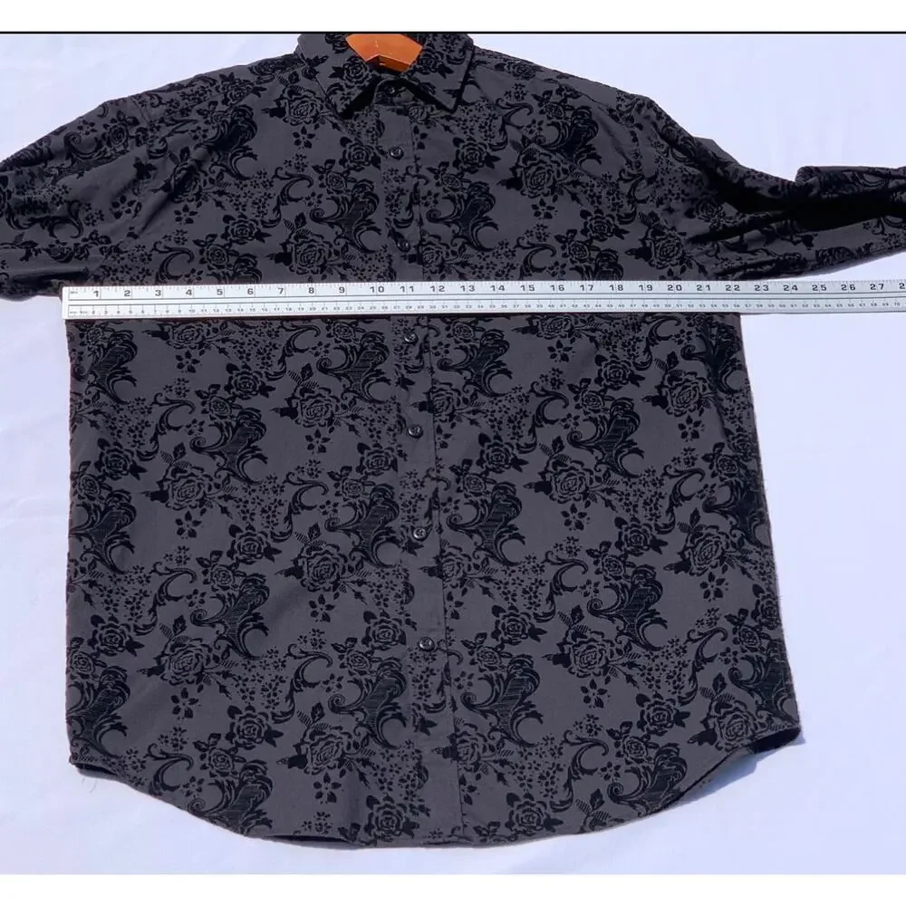BEVERLY HILLS POLO CLUB Men’s Black Jacquard Long Sleeve Button Front Shirt Med.